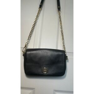 Tory Burch Robinson Black Saffiano Leather Chain Flap Crossbody Shoulder Bag‎